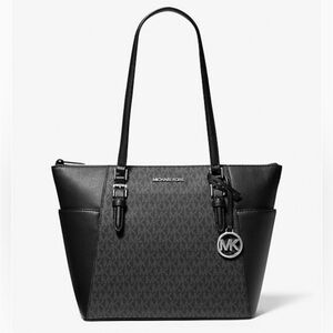 NWT, Michael Kors Charlotte Large TZ Tote, Saffiano Leather & Gray Sig Print